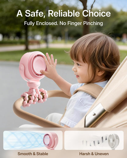 SWEETFULL Portable Stroller Fan, Pinch-Proof Baby Fan - Cream