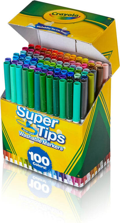 Crayola Super Tips Marker Set (100ct), Fine Point Washable Markers, Teacher Must Haves, Back to School Supplies for Kids & Adults, Art Supplies, Ages 3+