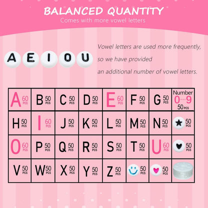 Looconi 810pcs Gold Letter Beads Square 6x6mm White Cube Acrylic Alphabet A-Z with Heart Pattern and Crystal Line for Jewelry Making