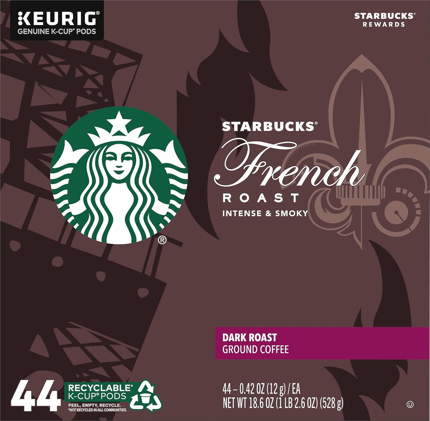 Starbucks K-Cup Coffee Pods, Dark Roast Hot or Iced Coffee, French Roast, 96 Keurig Pods