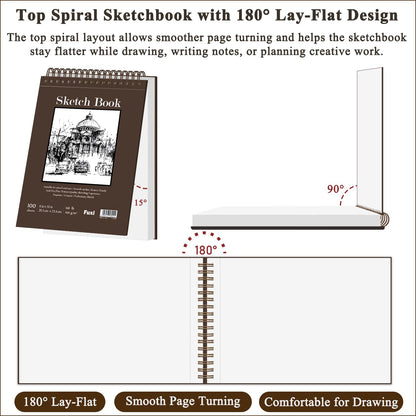 Fuxi 9" x 12" Sketch Book_Top Spiral Bound Sketchbook_100Sheets 68lb/100gsm