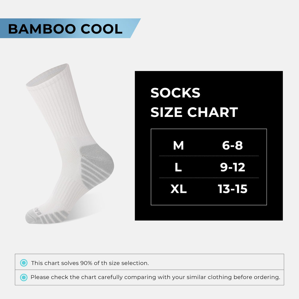 BAMBOO COOL Men's Crew Socks Athletic Cushioned Moisture Wicking 6 Pairs