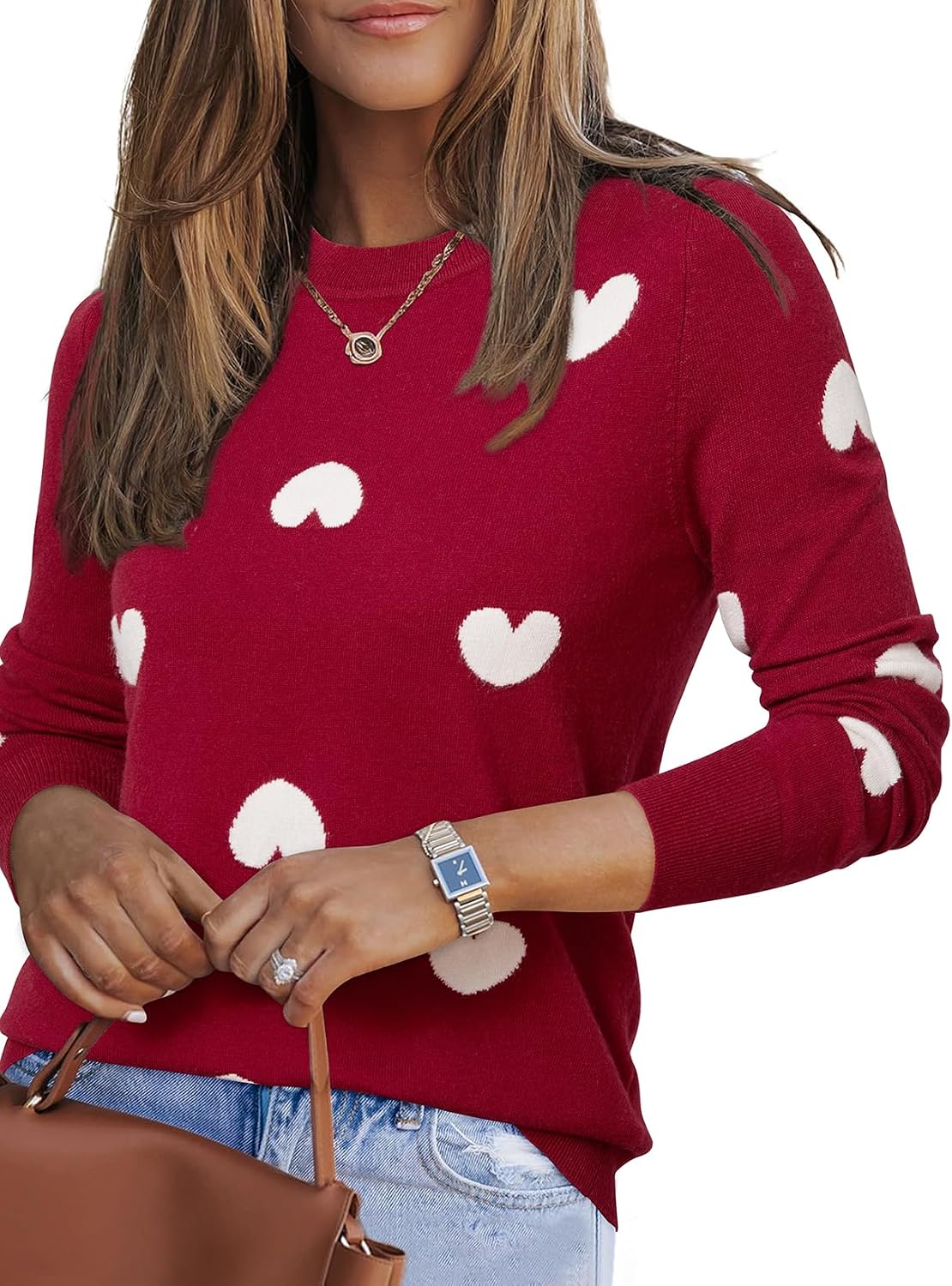 Arach&Cloz Women's Wool Blend Classic Crew Neck Casual Fall Sweaters