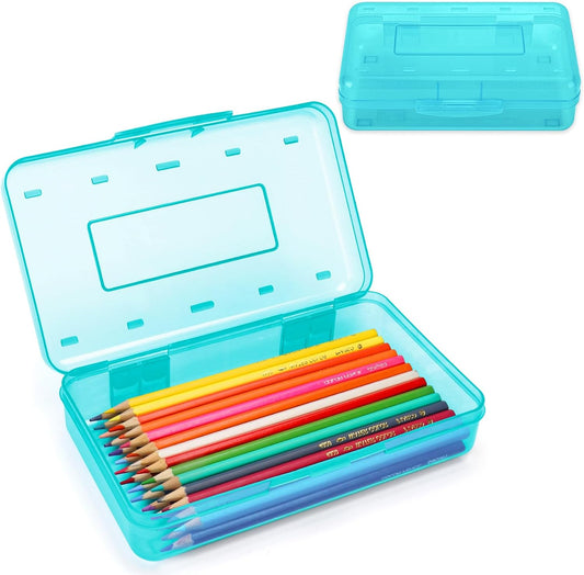 Clear Plastic Hard Pencil box Case with Personalized Sticker for Girl Boy