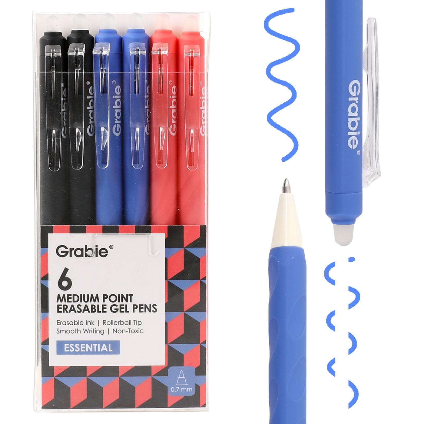 Grabie Erasable Gel Pens, 9 Medium Point 0.7 mm Pens, Classic