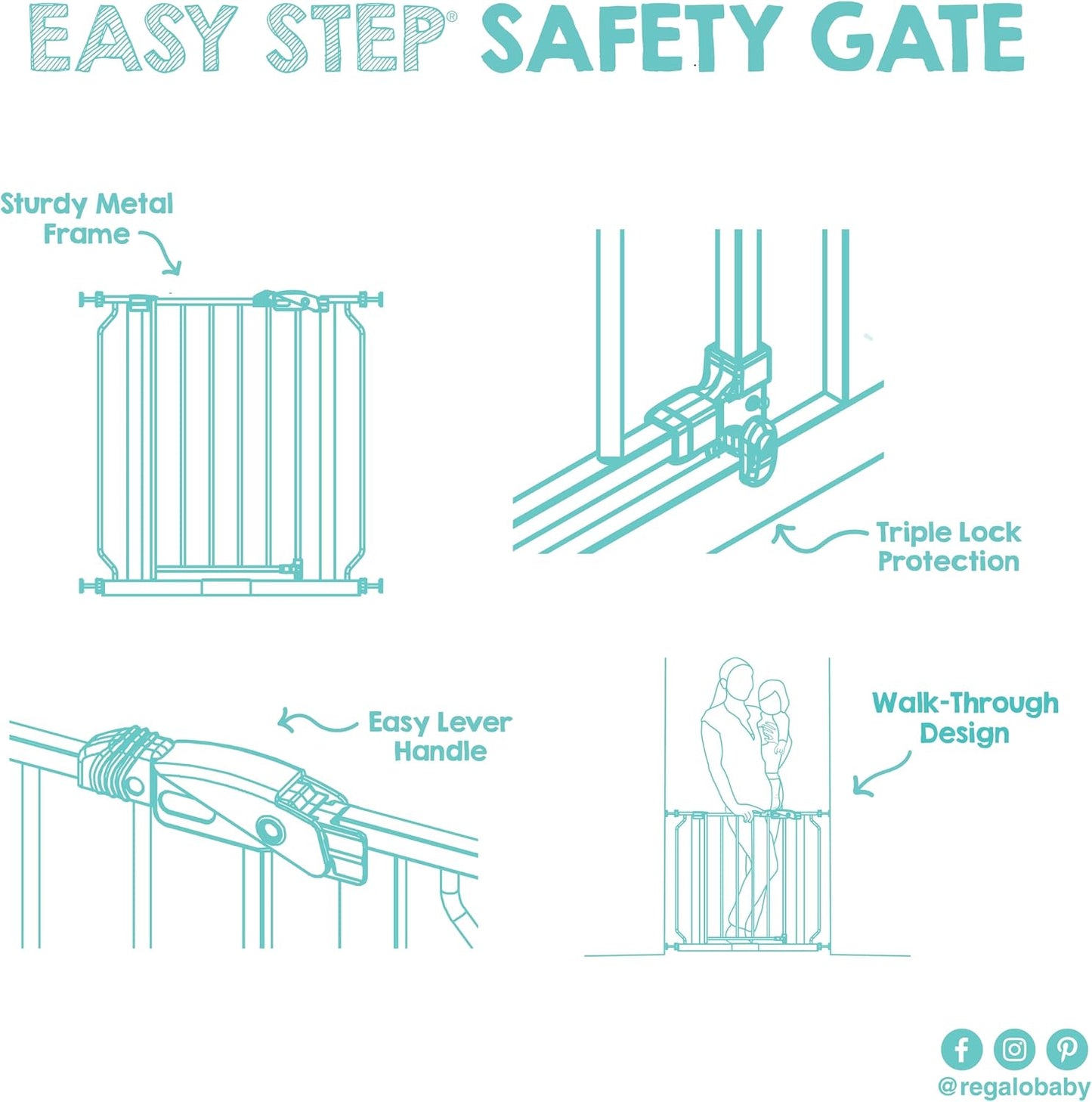 Regalo Safety 29"-38.5" Easy Step Baby Gate, Bottom of Stairs & Doorways