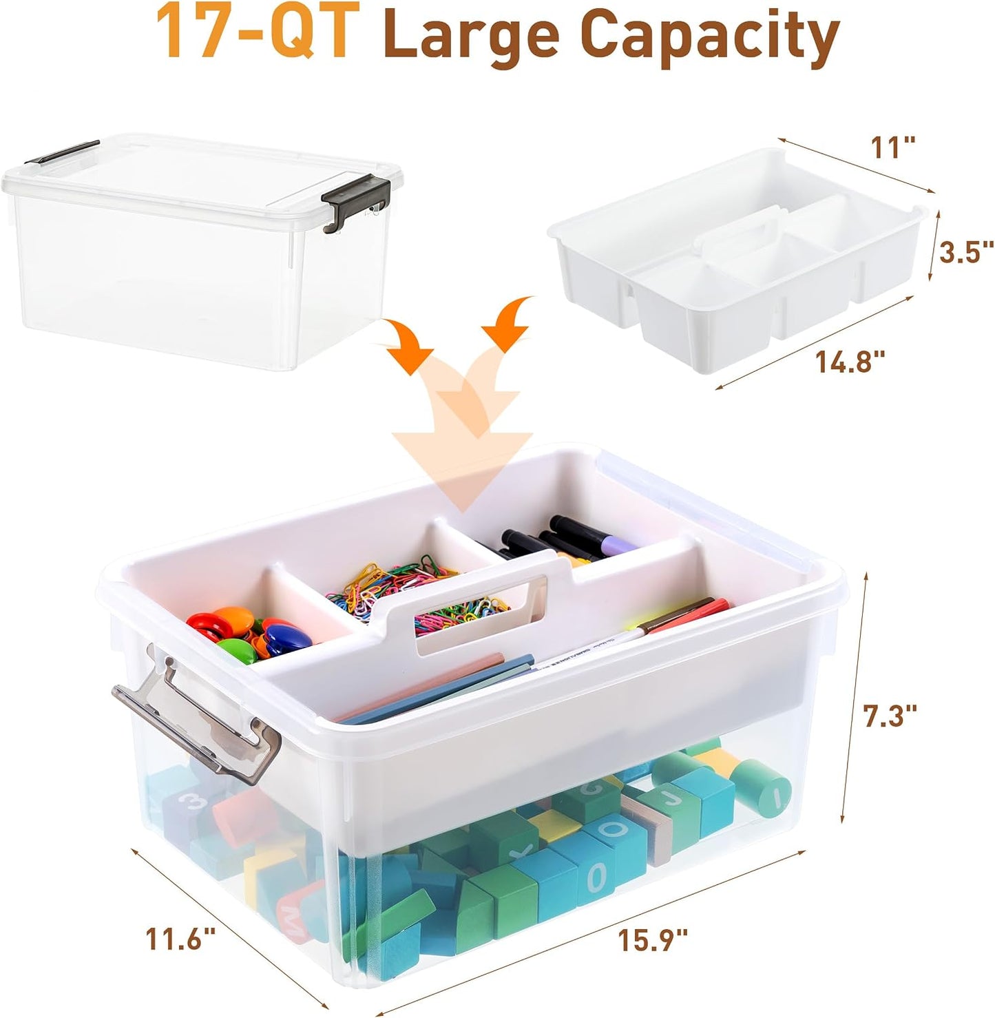 Citylife 6Qt 4Packs Clear Craft Organizers and Storage BOX, Sensory Bins