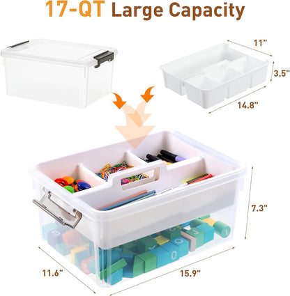 Citylife 6Qt 4Packs Clear Craft Organizers and Storage BOX, Sensory Bins