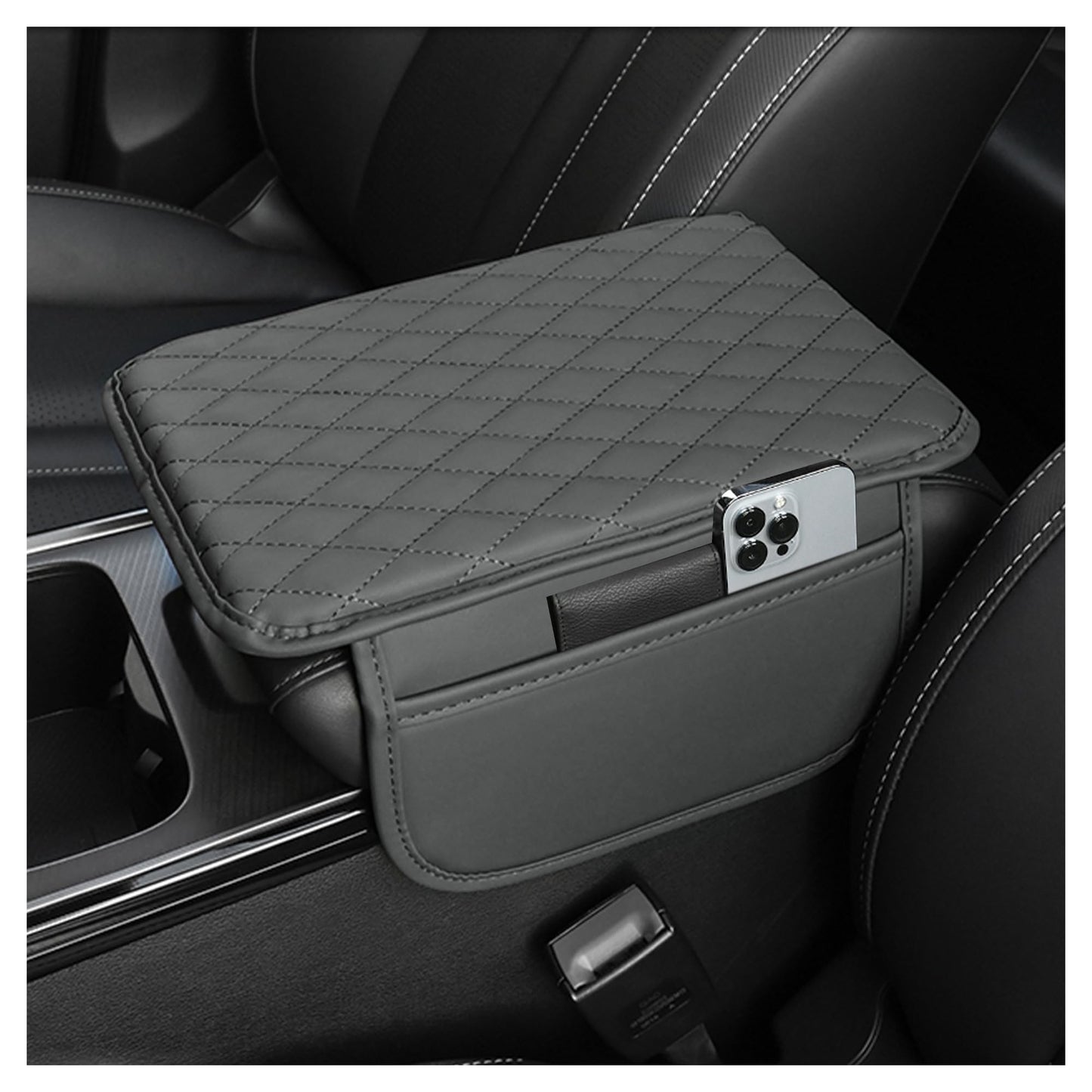 Stacool Upgraded Car Center Console Cover,Microfiber Leather Car Armrest Cover Cushion with 2 Storage Bags,Universal Car Armrest Storage Box (Black)