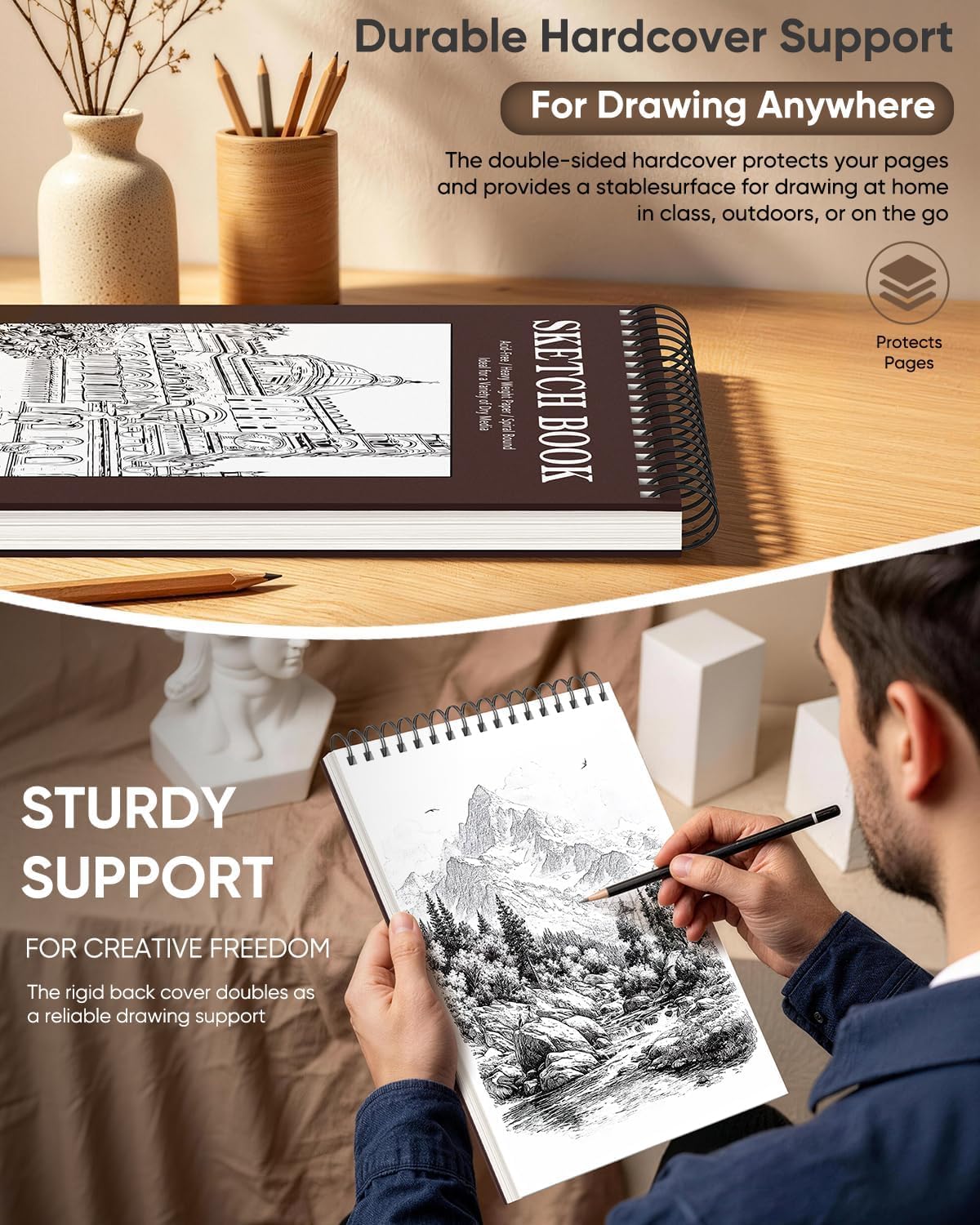 Soucolor Sketch Book 9" x 12", 100 Sheets Kids Art Sketchbook Drawing Pad