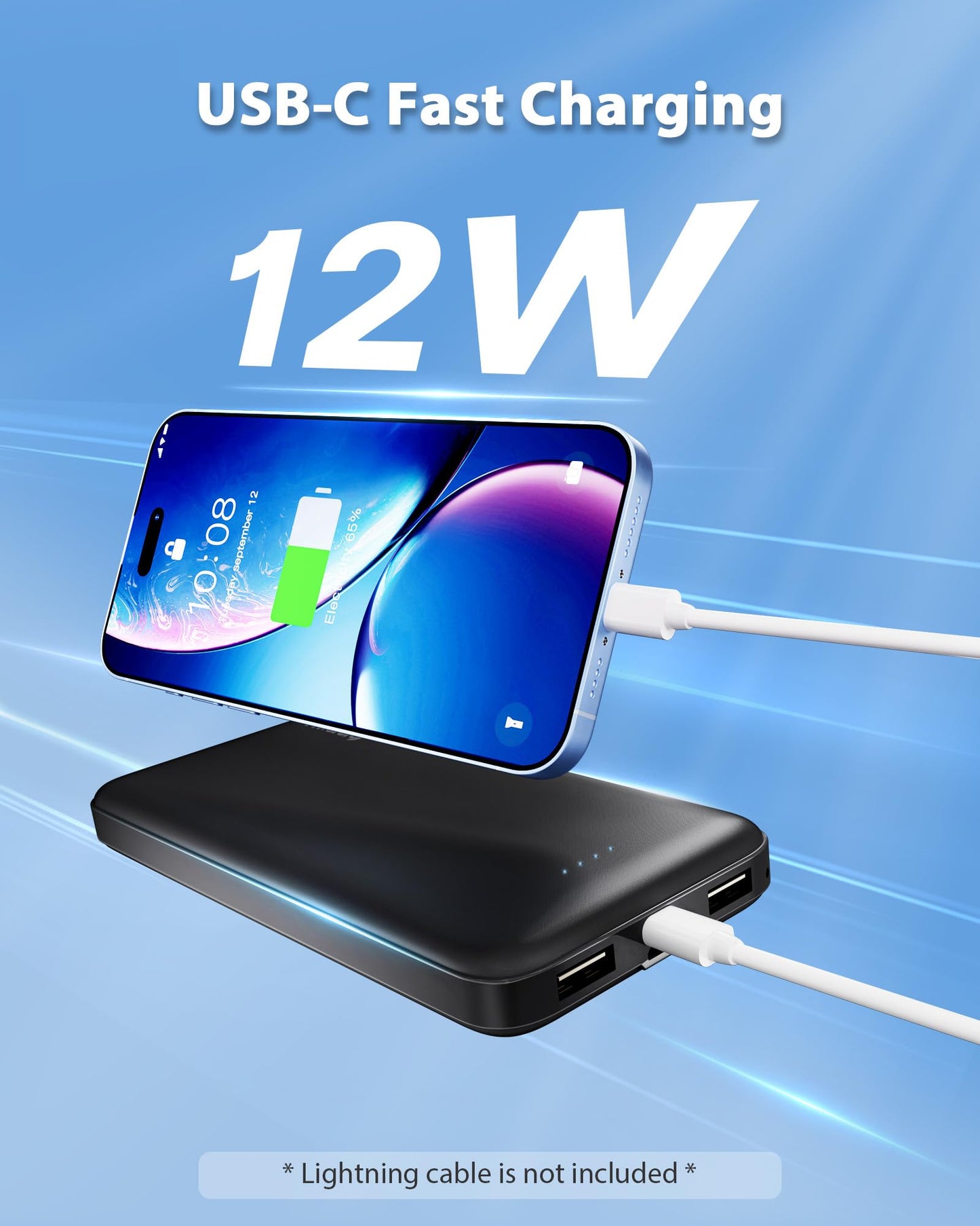 Miady 2-Pack Portable Charger, Slim 10000mAh Power Bank Travel Battery Pack