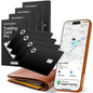 SPOTMINDERS Apple MFi Certified Wallet Tracking Card Black 4-Pack Travel Gifts for Him Works with Apple Find My Rechargeable Tracker IP68 Waterproof 0.07" Slim iPhone Item Finder for Luggage Passport