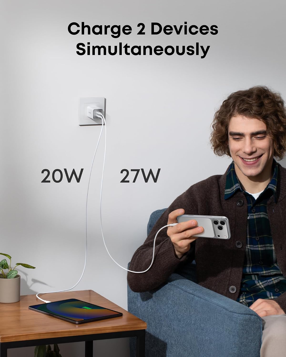 Anker Nano Phone Charger,47W Max 2-Port GaN Fast Charger USB C