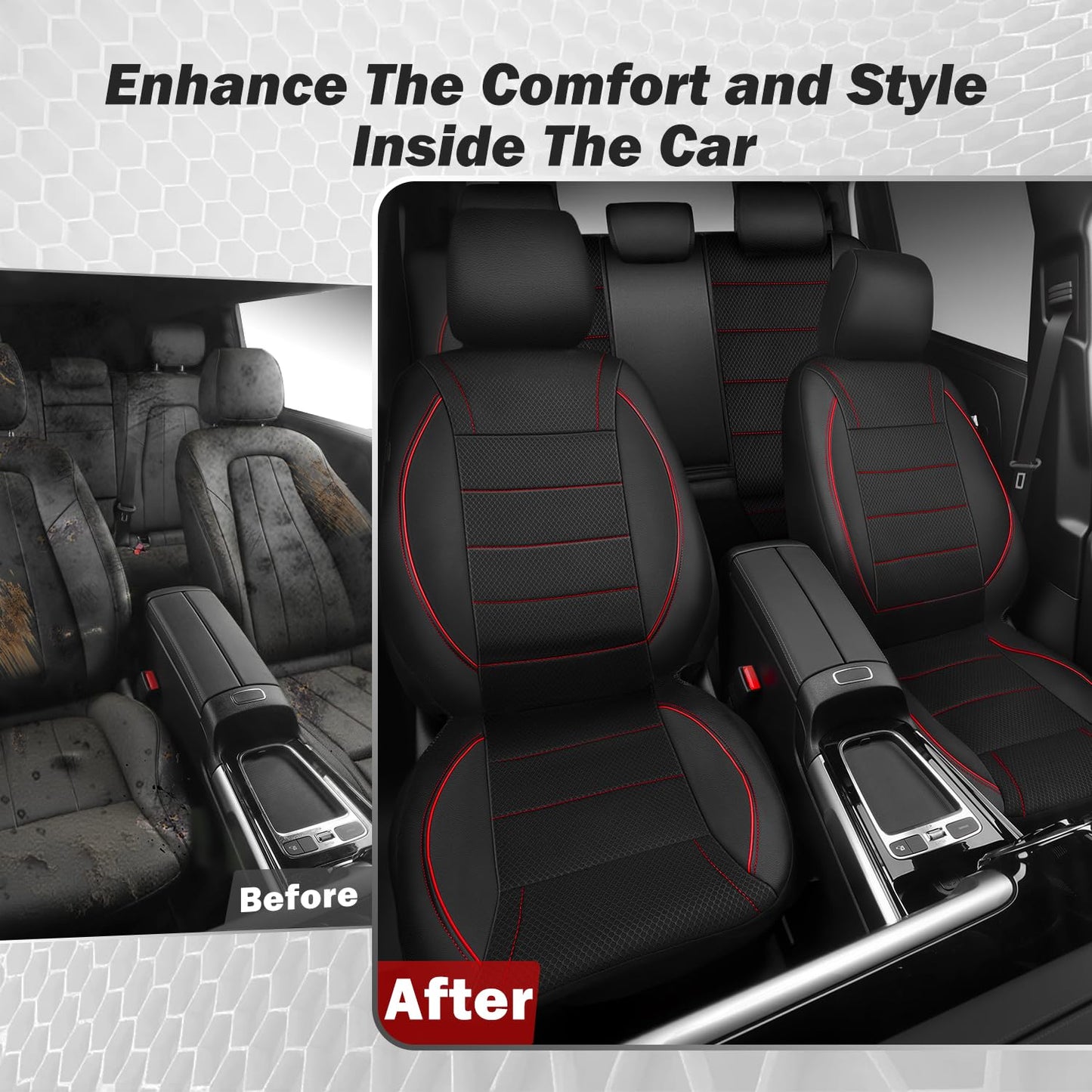 CAR PASS Universal FIT Piping Leather Car Seat Cover, for suvs,Van,Trucks,Airbag Compatible,Inside Zipper Design and Reserved Opening Holes (Full Set, Black and Red)