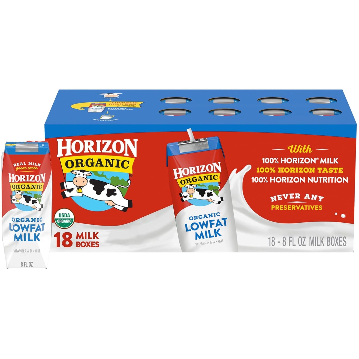 Horizon Organic Shelf Stable Whole Milk Boxes, Pack of 18-8g Protein per Serving