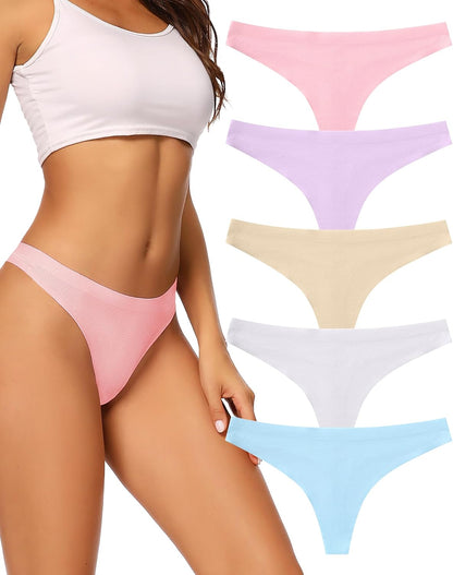 voenxe Seamless Women Underwear Thongs,No Show Ladies Workout Thong,5 Pack