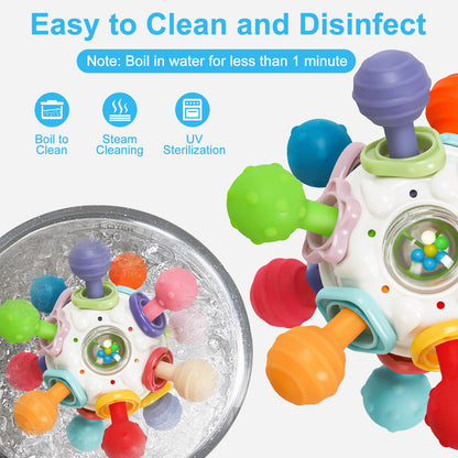 Baby Montessori Sensory Teething Toy 0-6 6-12 Months, Teether Ball & Rattle
