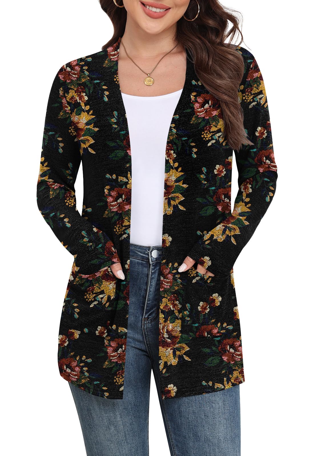 Yincro Women Lightweight Cardigan Long Sleeve Open Front with Pockets S-3XL