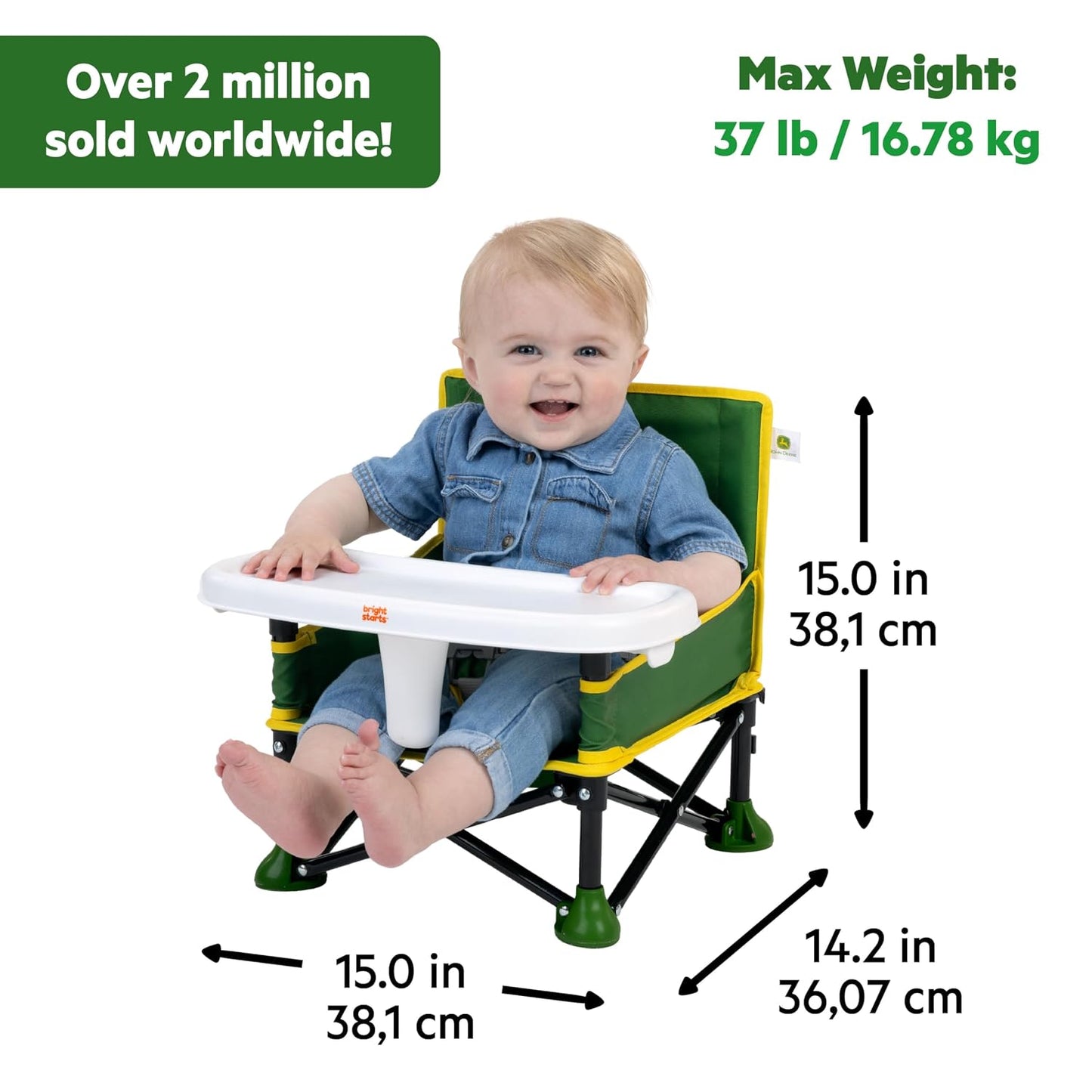 Bright Starts Pop 'N Sit Portable Booster, Indoor/Outdoor Use, Floor Seat with Feeding Tray, Teal, 6 Mos - 3 Yrs