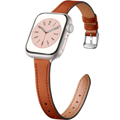 Charlam Slim Leather Band Compatible with Apple Watch Bands for Women 40mm 38mm 41mm 42mm 44mm 45mm 46mm, Top Grain Genuine Leather Strap Thin Wristband for iWatch Series 11 10 SE 9 8 7 6 5 4 3 2 1