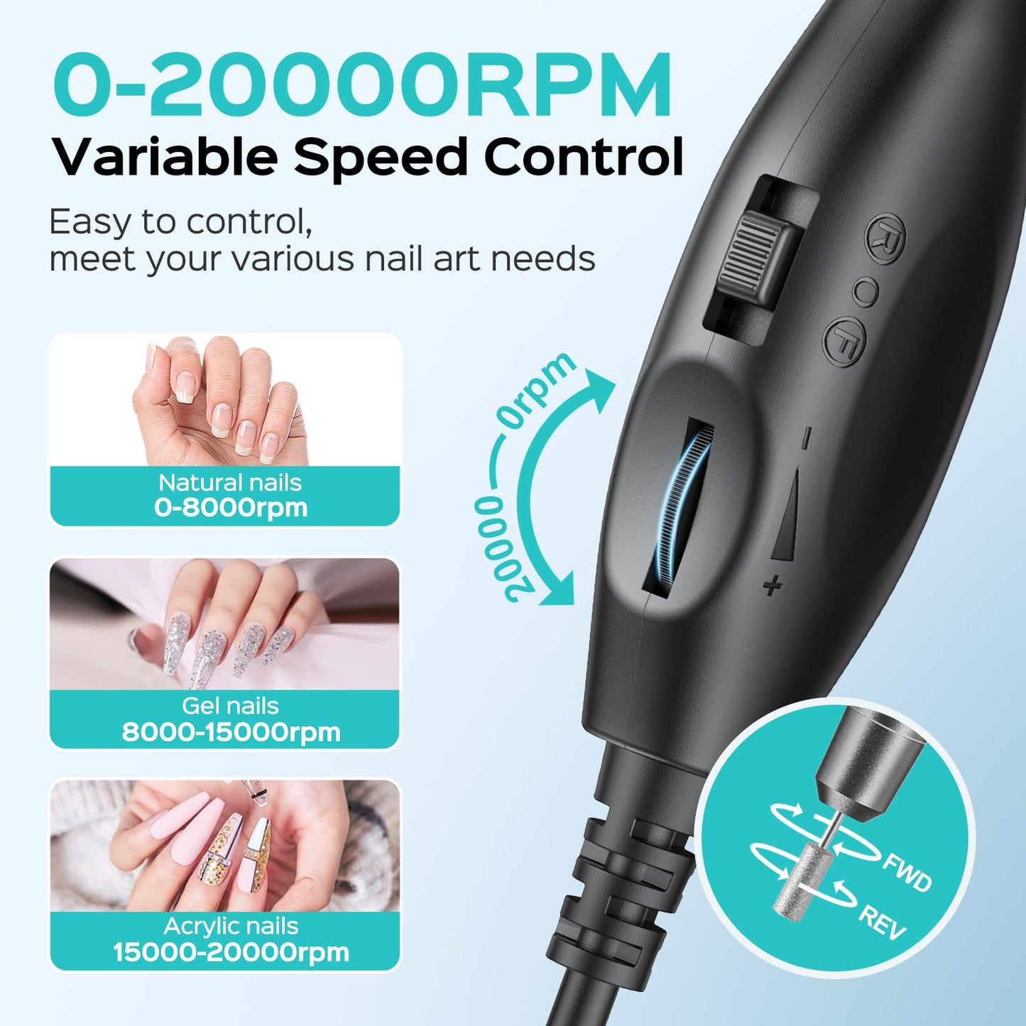 COSLUS C40 Electric Nail Drill Professional, Precise Dial Speed Control