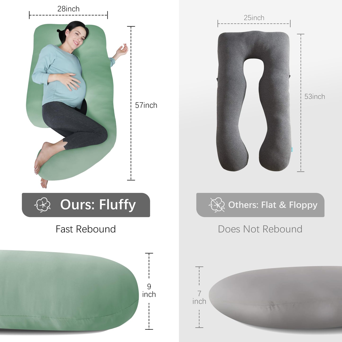MOON PARK Pregnancy Pillows for Sleeping - U Shaped Full Body Maternity Pillow with Removable Cover - Support for Back, Legs, Belly, HIPS - 65 Inch - Aquamarine