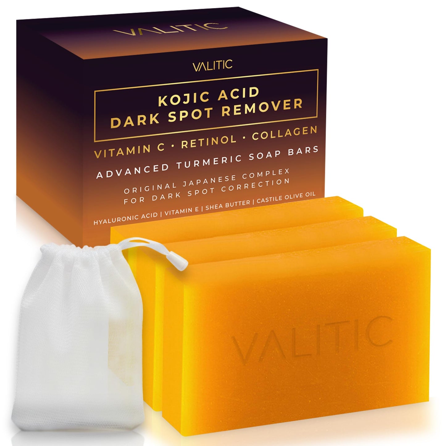 VALITIC Kojic Acid Dark Spot Remover Soap Bars, Turmeric Bar Soaps 2 Pack