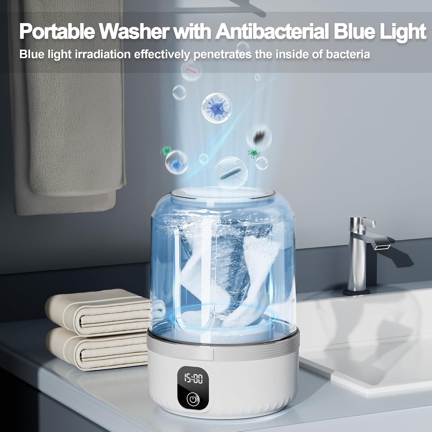 Underwear Washing Machine, Upgrade 1.5L Mini Portable Washing Machine Rechargeable Underwear Washer Deep Cleans Small Clothes for Apartment, Dorm, RV, Travel & Hotel Use(White)