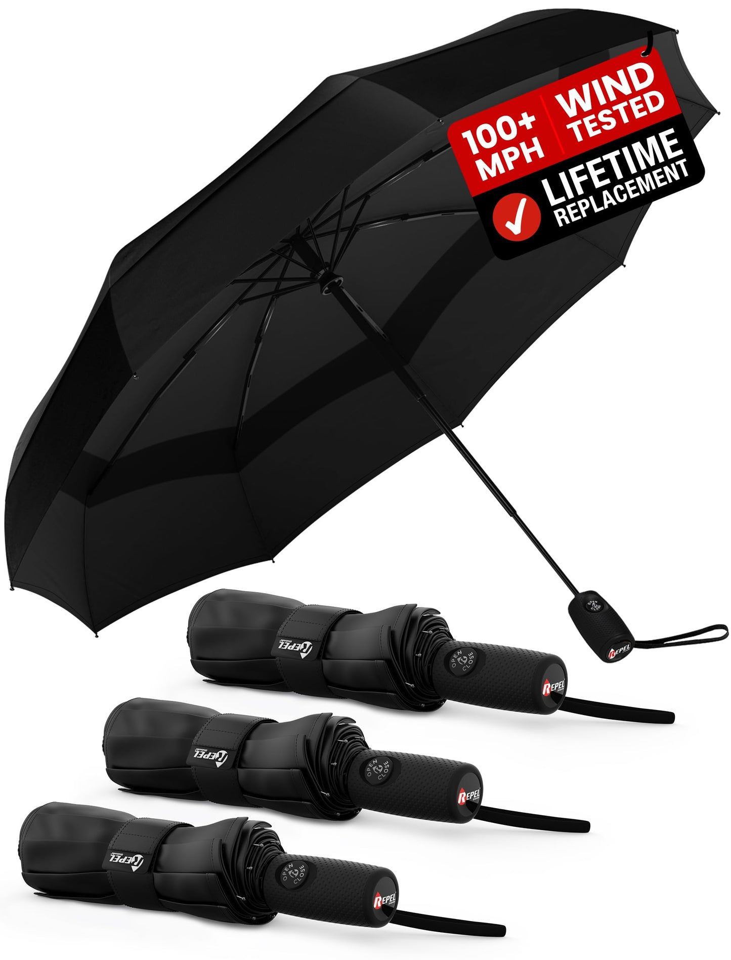 Windproof Travel Umbrella - Compact & Withstands Winds up to 100MPH, Strongest Premium Auto Folding Umbrella for Rain and Sun - Durable, Light & Portable for Women & Men, Fits Backpack & Cars