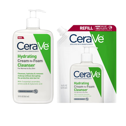 CeraVe Hydrating Cream To Foam Cleanser, Face Wash for Dry Skin, 8 Fl Oz (Pack of 12)