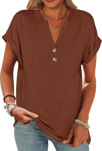 ANRABESS Womens Short Sleeve Henley Tops Summer Shirts Dressy Casual Blouse