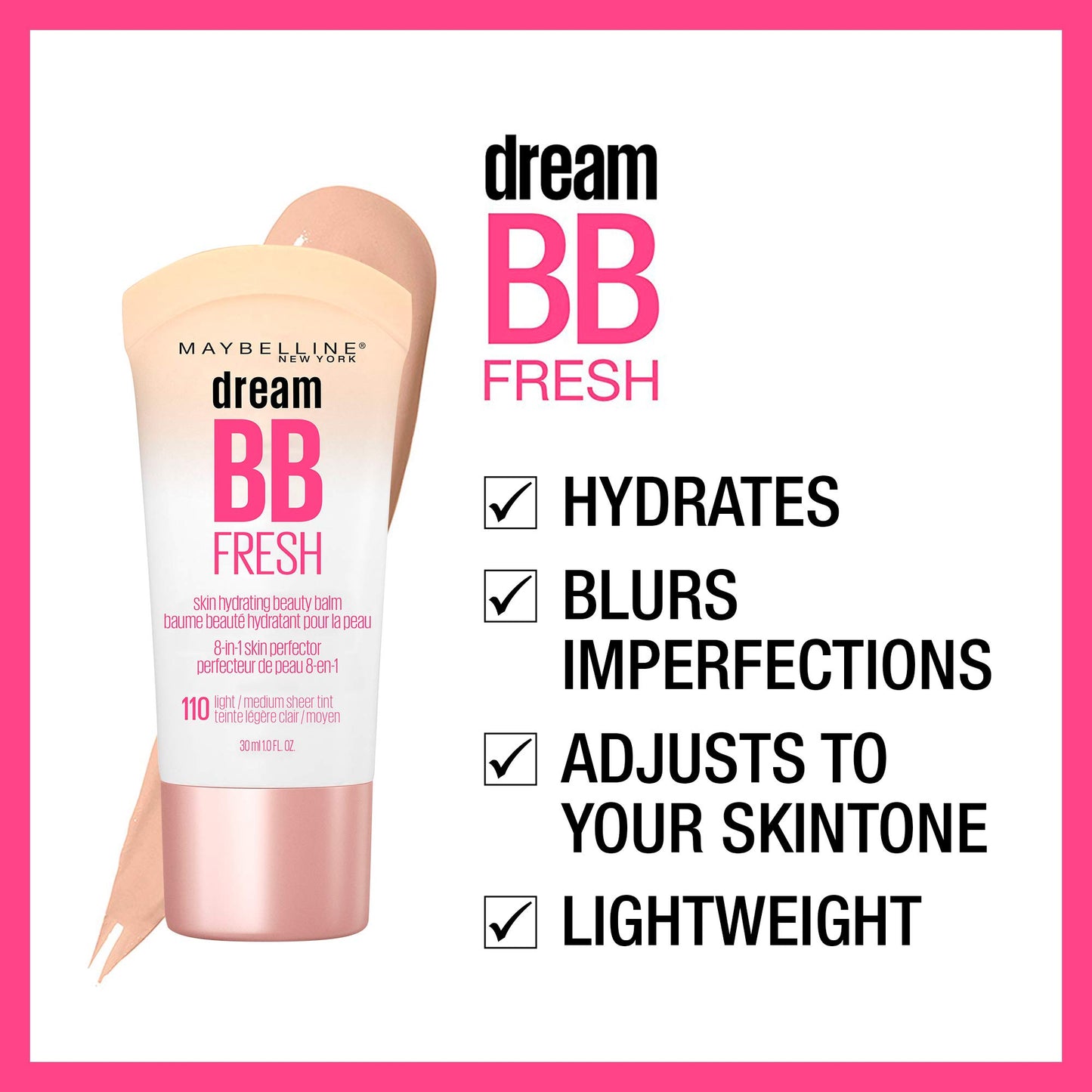 MAYBELLINE Dream Fresh Skin Hydrating BB Cream, 8-in-1 Skin Perfecting Beauty Balm With Broad Spectrum Spf 30, Sheer Tint Coverage, Oil-Free, Deep, 1 Fl Oz