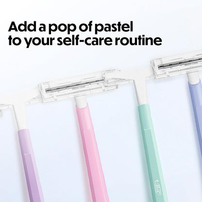 BIC Silky Touch Women's Disposable Razors, With 2 Blades, Pretty Pastel Razor Handles, 10 Count Pack of Shaving Razors
