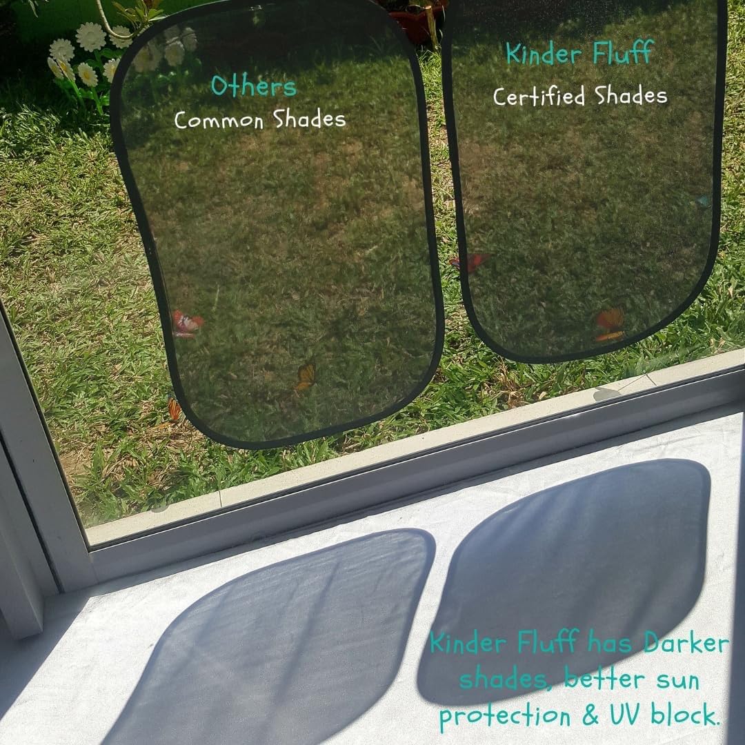 Car Window Shades - Certified 99.79% UVA & 99.95% UVB sun protection. Award winning car sun shade for side windows. 4 Pack (2 Transparency options) 20" x 12" -window shade for car baby by Kinder Fluff