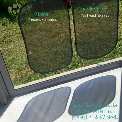 Car Window Shades - Certified 99.79% UVA & 99.95% UVB sun protection. Award winning car sun shade for side windows. 4 Pack (2 Transparency options) 20" x 12" -window shade for car baby by Kinder Fluff