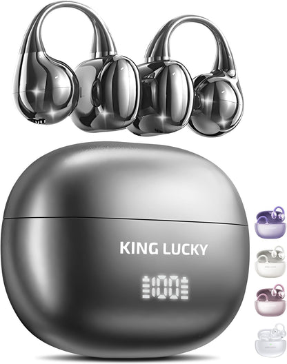 King Lucky Clip-On Earbuds Gen 3, Open-Ear Wireless Bluetooth 6.0 Headphones with Mic, Secure Fit for Small Ears & Glasses Wearers, 50H Playtime, ENC, IPX5 Waterproof Sport Ear Buds (Purple)
