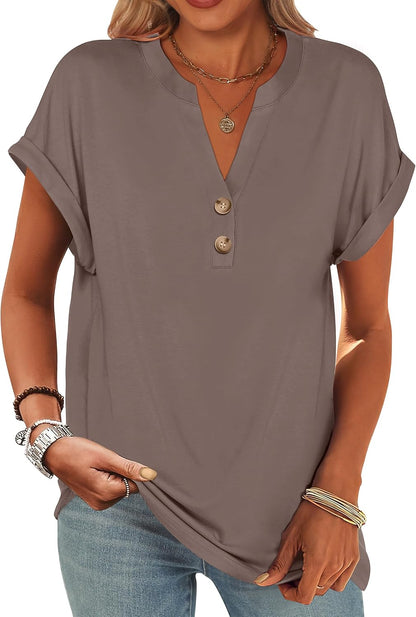 ANRABESS Womens Short Sleeve Henley Tops Summer Shirts Dressy Casual Blouse
