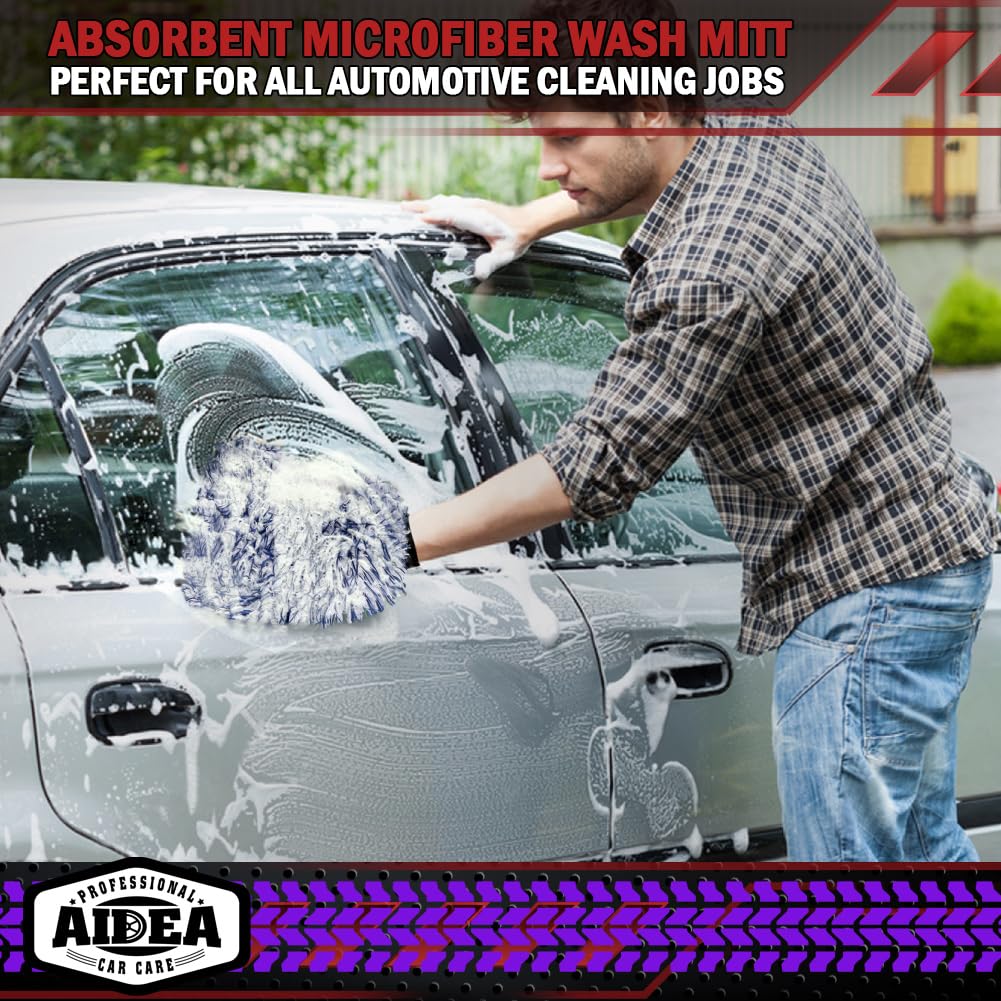 AIDEA Car Wash Mitt Microfiber, 4PK,Car Wash Brush, Green 8''X12''