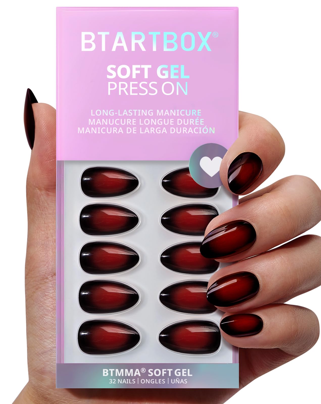 BTArtbox Press On Nails, Cream Puff, Short Almond, Ombre Off White, 32Ct