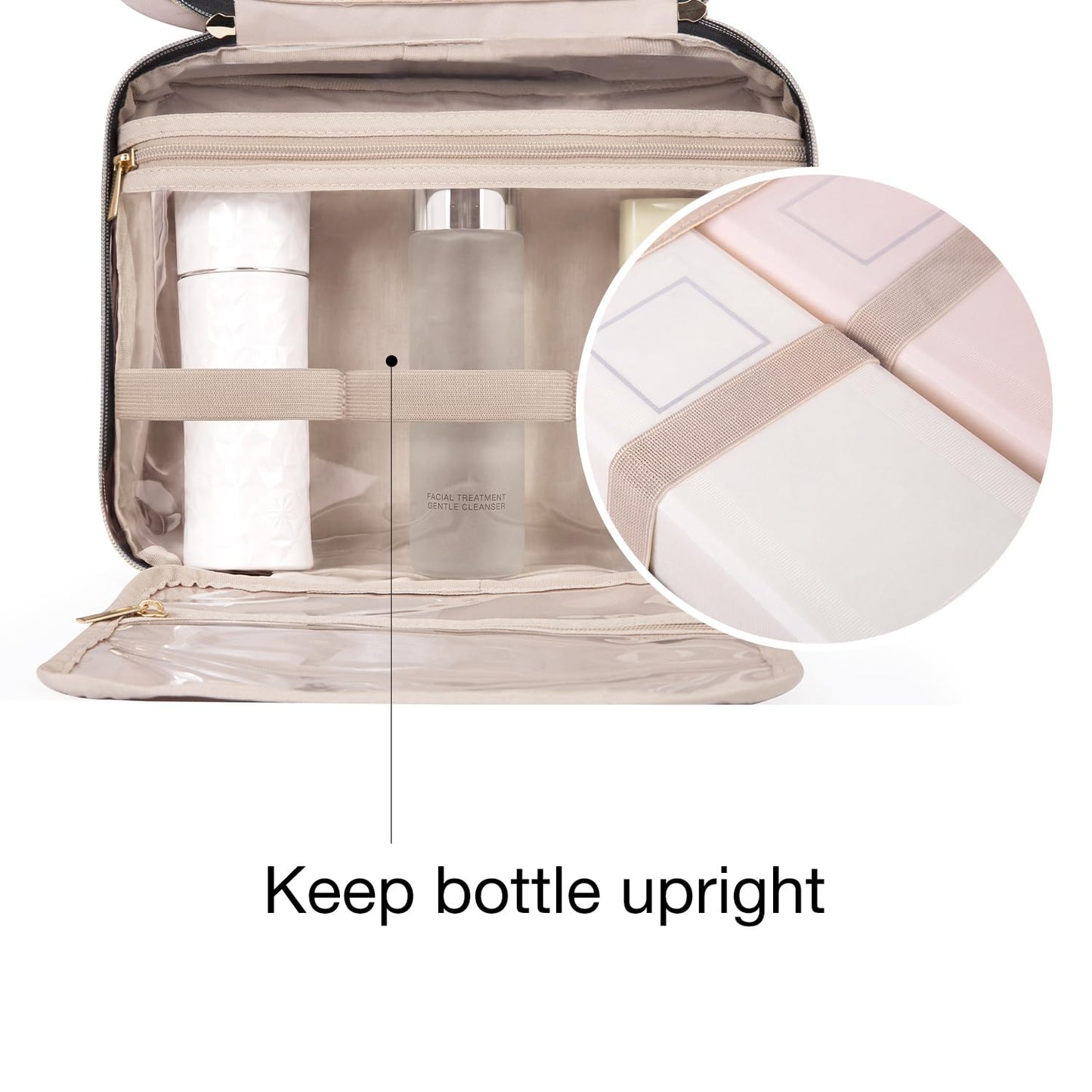 BAGSMART Large Toiletry Bag Travel Bag with Hanging Hook, Water-resistant Makeup Cosmetic Bag Travel Organizer for Accessories, Shampoo, Full Sized Container, Toiletries