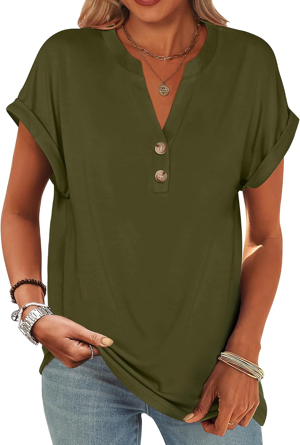 ANRABESS Womens Short Sleeve Henley Tops Summer Shirts Dressy Casual Blouse