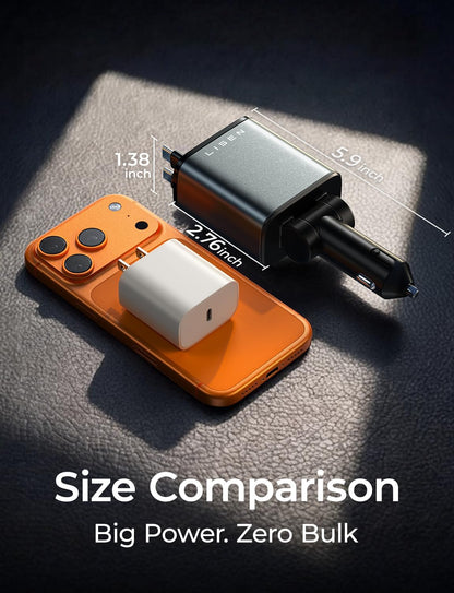 LISEN 72W Retractable Car Charger Ultra-Compact USBC Fast Car Charger
