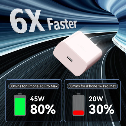 Phone 17 16 Pro Max Charger Fast Charging, 45W Super Fast USB C Charger Block with 10FT Long Charging Cord Cable for 17 16 Pro Max/17 16/16 Plus,15 Pro Max/15 Pro/15, Android Phone-Black