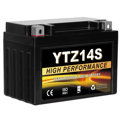 YTX14AH-BS 12V 12Ah Motorcycle Battery, 220CCA Rechargeable Maintenance Free Sealed AGM Battery, Powersport Replacement for ATV, UTV, Scooter