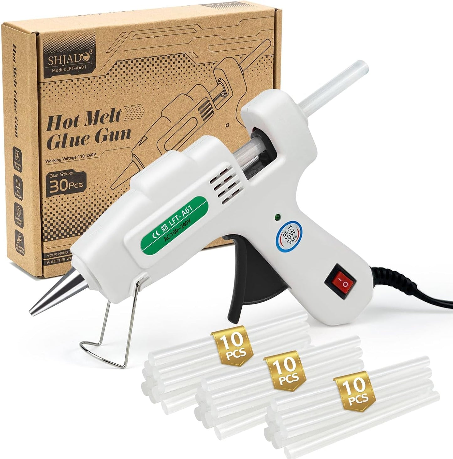 SHJADE Hot Glue Gun with 30 Glue Sticks, 20W Mini Hot Melt Gun Kit(White)