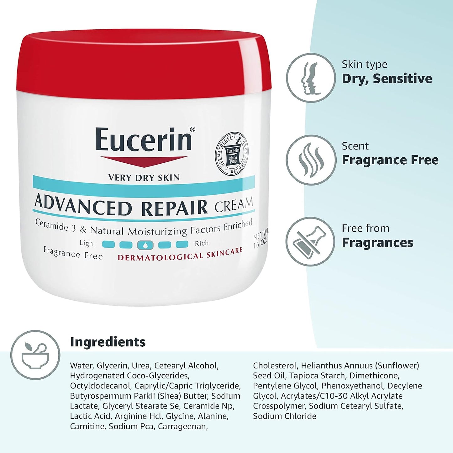 Eucerin Advanced Repair Lotion, Urea Enriched, 16.9 FL OZ