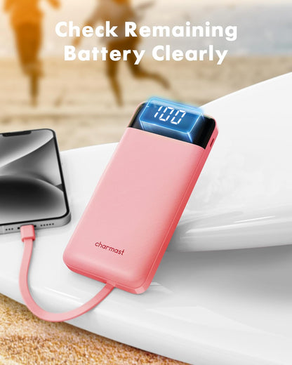 charmast Power Bank Portable Charger with Reinforced Built-in 4 Cables