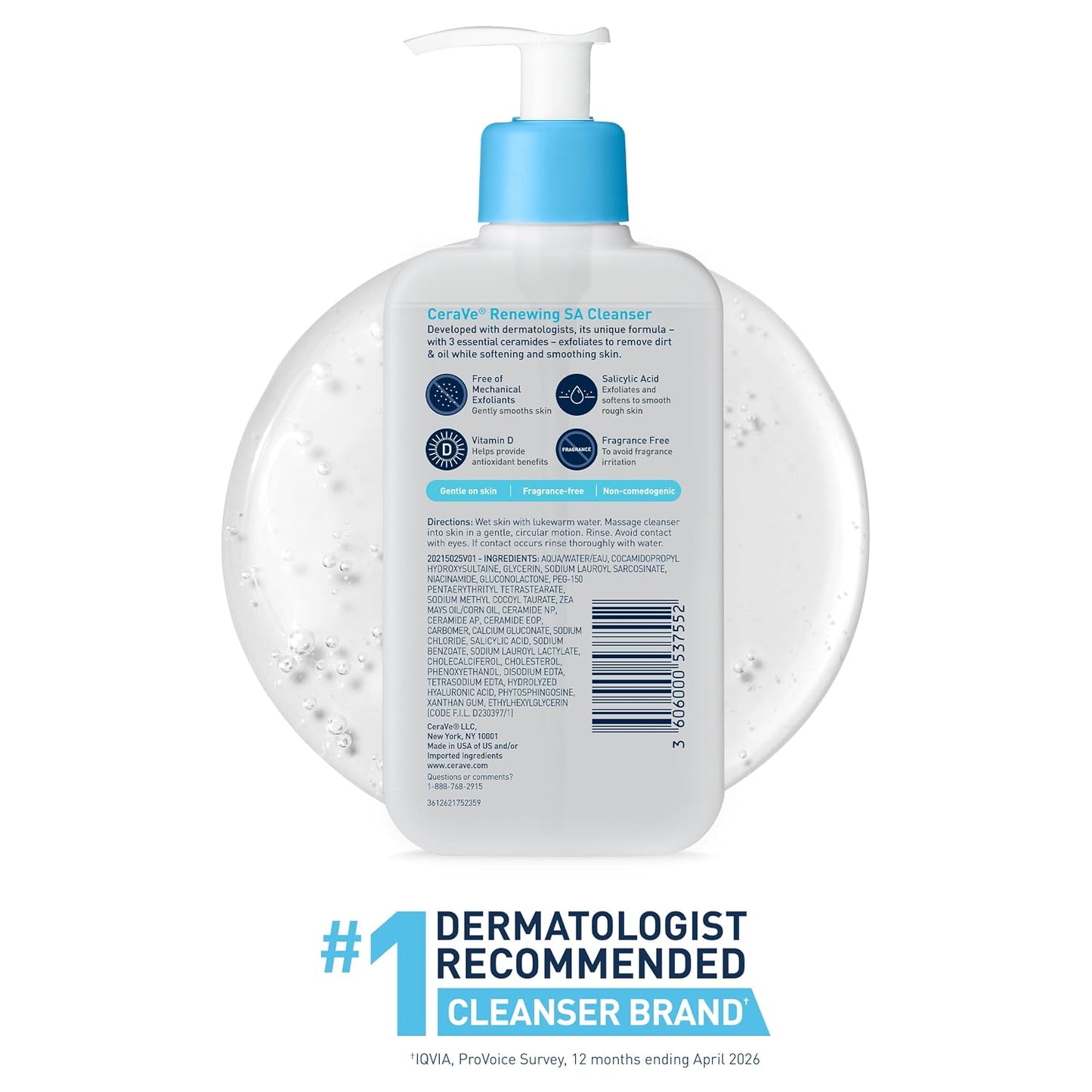 CeraVe Renewing Salicylic Acid Cleanser, BHA Exfoliating Face Wash, 16oz