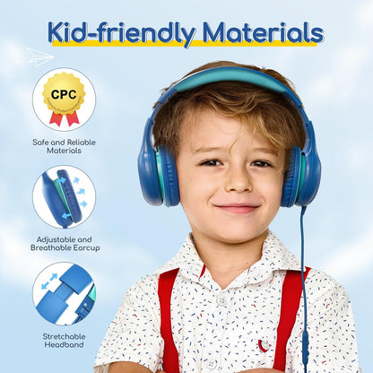 EarFun K1 Kids Headphones Wired with Mic, Volume Limit Headphones for Kids