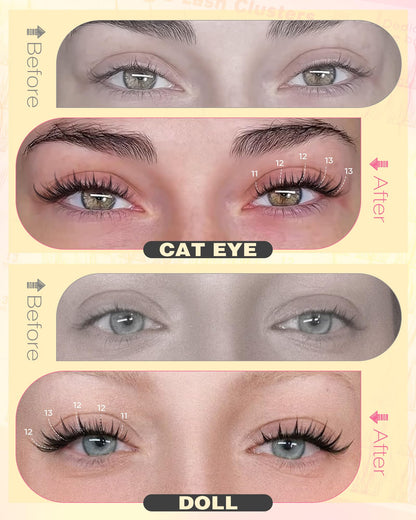 Goddvenus Brown Wispy Eye Lash Clusters Kit Natural Cluster Eyelash Extensions Kit False Eyelash Clusters Fluffy DIY Individual Lash Extensions Kit C Curl
